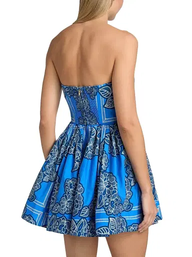 Cara Cara Women's Torres Floral Strapless Cotton Minidress - Carved Petals Cobalt - Size 14 | Thumbnail 5