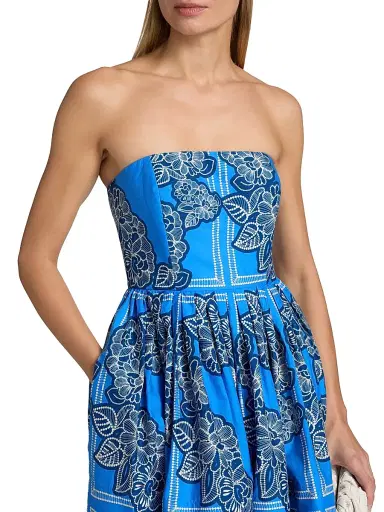 Cara Cara Women's Torres Floral Strapless Cotton Minidress - Carved Petals Cobalt - Size 14 | Thumbnail 6