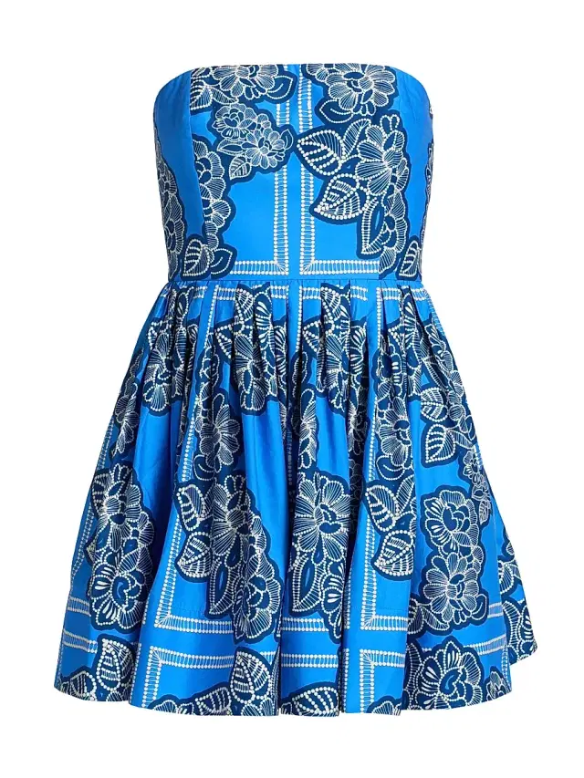 Cara Cara Women's Torres Floral Strapless Cotton Minidress - Carved Petals Cobalt