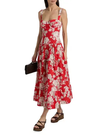 Cara Cara Women's Santiago Floral Midi-Dress - Rosebud Red - Size 12 | Thumbnail 2 Cara Cara Women's Santiago Floral Midi-Dress - Rosebud Red - Size 12 | Thumbnail 2