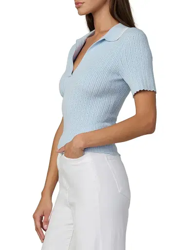 Joe's Jeans Women's The Jess Pointelle-Knit Polo Shirt - Powder Blue | Thumbnail 4 Joe's Jeans Women's The Jess Pointelle-Knit Polo Shirt - Powder Blue | Thumbnail 4