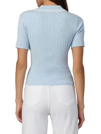 Joe's Jeans Women's The Jess Pointelle-Knit Polo Shirt - Powder Blue | Thumbnail 5 Joe's Jeans Women's The Jess Pointelle-Knit Polo Shirt - Powder Blue | Thumbnail 5