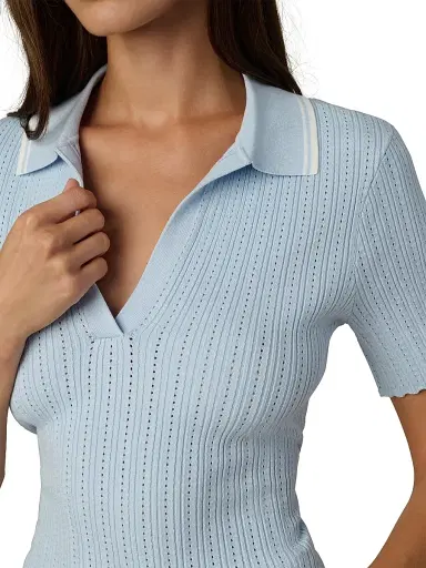 Joe's Jeans Women's The Jess Pointelle-Knit Polo Shirt - Powder Blue | Thumbnail 6 Joe's Jeans Women's The Jess Pointelle-Knit Polo Shirt - Powder Blue | Thumbnail 6