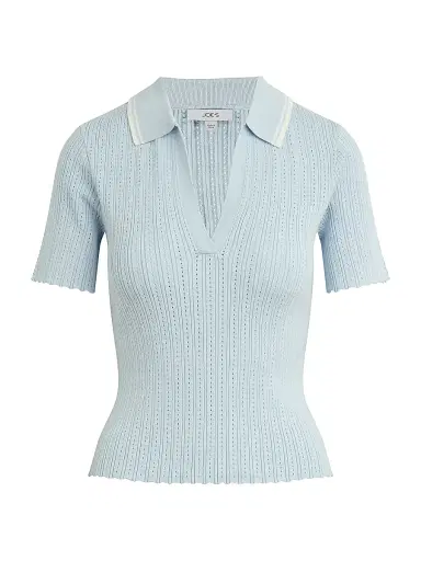 Joe's Jeans Women's The Jess Pointelle-Knit Polo Shirt - Powder Blue | Thumbnail 1 Joe's Jeans Women's The Jess Pointelle-Knit Polo Shirt - Powder Blue | Thumbnail 1
