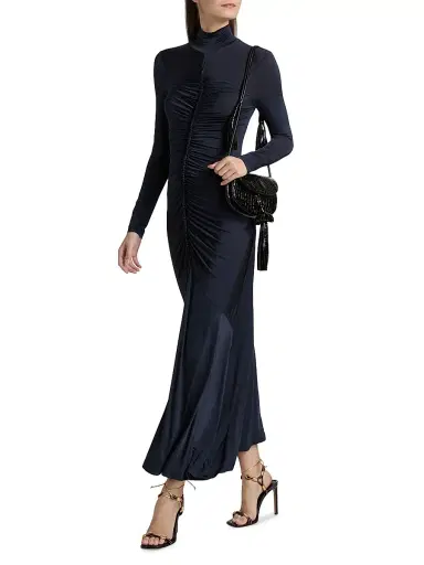 Ulla Johnson Women's Ida Turtleneck Ruched Satin Maxi Dress - Midnight - Size Medium | Thumbnail 2