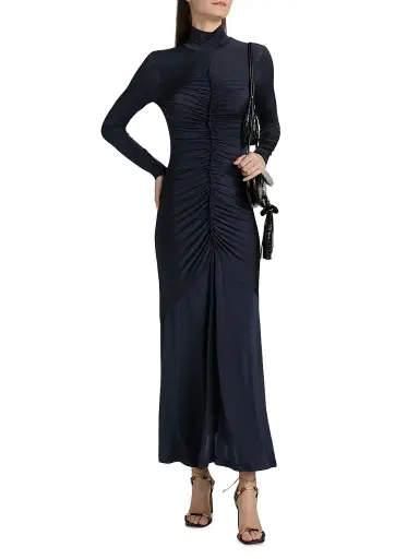 Ulla Johnson Women's Ida Turtleneck Ruched Satin Maxi Dress - Midnight - Size Medium | Thumbnail 3