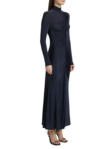 Ulla Johnson Women's Ida Turtleneck Ruched Satin Maxi Dress - Midnight - Size Medium | Thumbnail 4