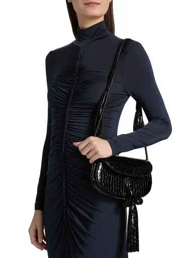 Ulla Johnson Women's Ida Turtleneck Ruched Satin Maxi Dress - Midnight - Size Medium | Thumbnail 6