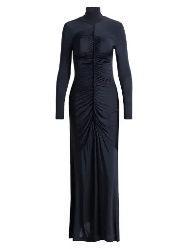 Ulla Johnson Women's Ida Turtleneck Ruched Satin Maxi Dress - Midnight - Size Medium | Thumbnail 1