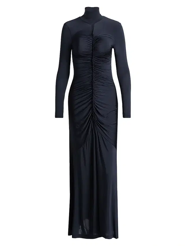 Ulla Johnson Women's Ida Turtleneck Ruched Satin Maxi Dress - Midnight