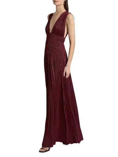 Ulla Johnson Women's Tasneem Pleated Satin Gown - Claret | Thumbnail 2 Ulla Johnson Women's Tasneem Pleated Satin Gown - Claret | Thumbnail 2