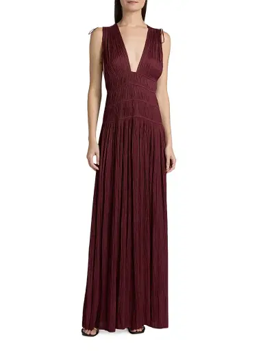 Ulla Johnson Women's Tasneem Pleated Satin Gown - Claret | Thumbnail 3 Ulla Johnson Women's Tasneem Pleated Satin Gown - Claret | Thumbnail 3