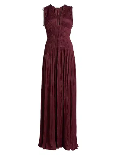Ulla Johnson Women's Tasneem Pleated Satin Gown - Claret | Thumbnail 1 Ulla Johnson Women's Tasneem Pleated Satin Gown - Claret | Thumbnail 1