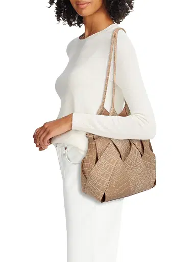 Ulla Johnson Women's Charlotte Woven Croc-Embossed Leather Shoulder Bag - Dune | Thumbnail 2 Ulla Johnson Women's Charlotte Woven Croc-Embossed Leather Shoulder Bag - Dune | Thumbnail 2