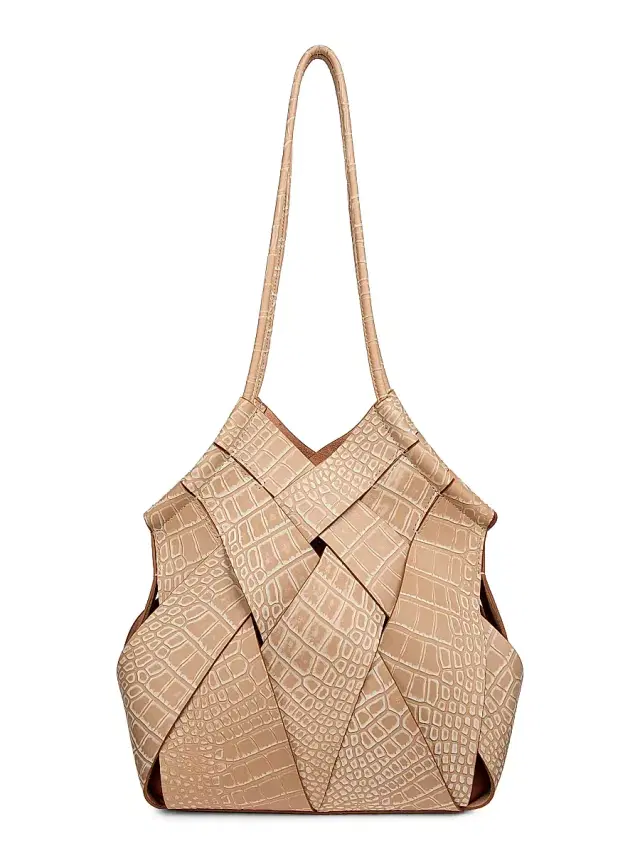Women's Charlotte Woven Croc-Embossed Leather Shoulder Bag - Dune