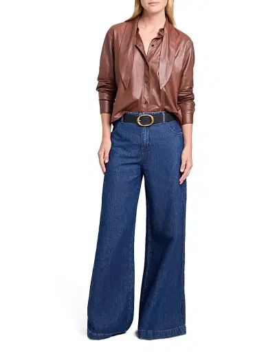 TWP Women's Tieneck Leather Shirt - Cigar | Thumbnail 2