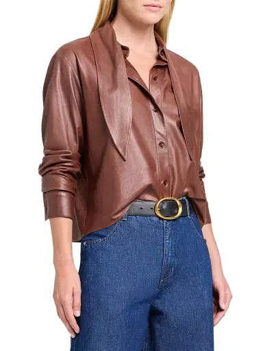 TWP Women's Tieneck Leather Shirt - Cigar | Thumbnail 4