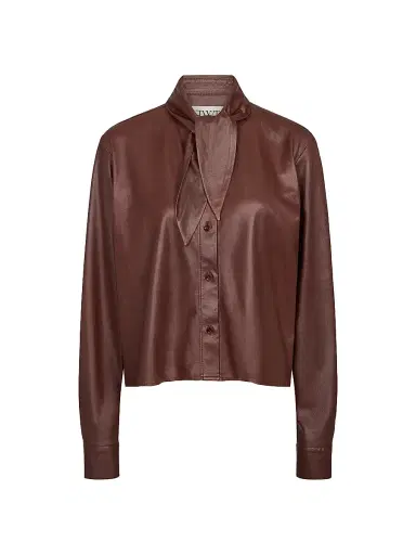 TWP Women's Tieneck Leather Shirt - Cigar | Thumbnail 1