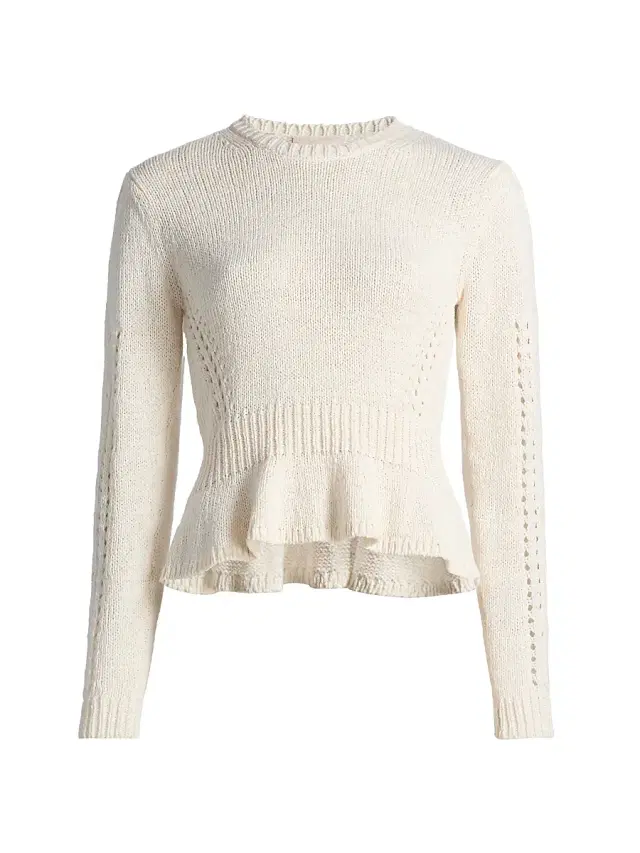 Ulla Johnson Women's Aurelie Open-Knit Peplum Pullover Sweater - Cowrie