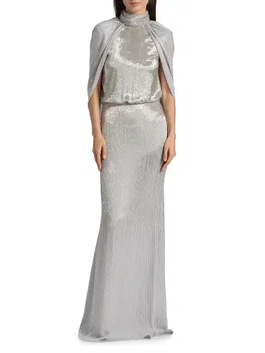 Oscar de la Renta Women's Bugle-Beaded Ombré Silk Georgette Open Back Gown - Smoke | Thumbnail 3 Oscar de la Renta Women's Bugle-Beaded Ombré Silk Georgette Open Back Gown - Smoke | Thumbnail 3