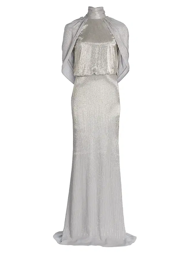 Oscar de la Renta Women's Bugle-Beaded Ombré Silk Georgette Open Back Gown - Smoke