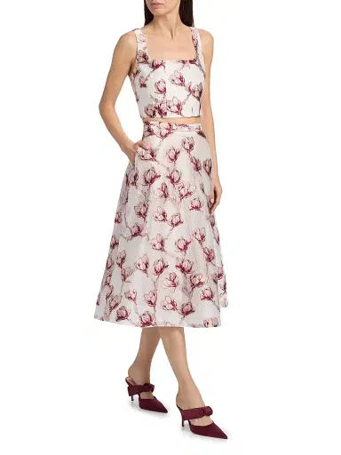 Milly Women's Paige Floral Jacquard Crop Top - Pink White | Thumbnail 2