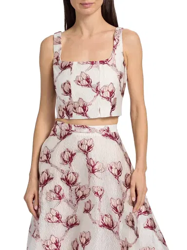 Milly Women's Paige Floral Jacquard Crop Top - Pink White | Thumbnail 3