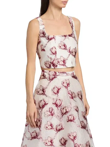 Milly Women's Paige Floral Jacquard Crop Top - Pink White | Thumbnail 4