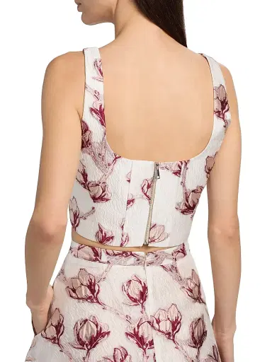 Milly Women's Paige Floral Jacquard Crop Top - Pink White | Thumbnail 6
