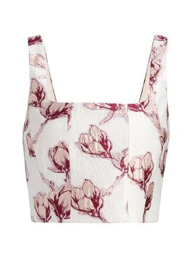 Milly Women's Paige Floral Jacquard Crop Top - Pink White | Thumbnail 1