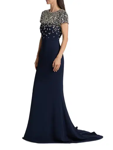 Oscar de la Renta Women's Crystal-Embroidered Cap-Sleeve Gown | Thumbnail 4 Oscar de la Renta Women's Crystal-Embroidered Cap-Sleeve Gown | Thumbnail 4