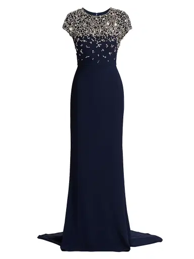Oscar de la Renta Women's Crystal-Embroidered Cap-Sleeve Gown | Thumbnail 1 Oscar de la Renta Women's Crystal-Embroidered Cap-Sleeve Gown | Thumbnail 1