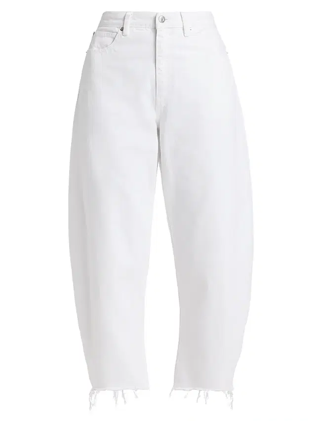 FRAME Women's The Bubble High-Rise Barrel Crop Jeans - White New Fray