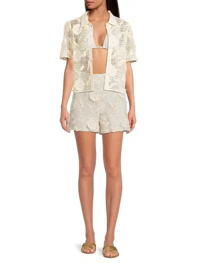 Milly Women's Sequin Crochet Shorts - White | Thumbnail 2