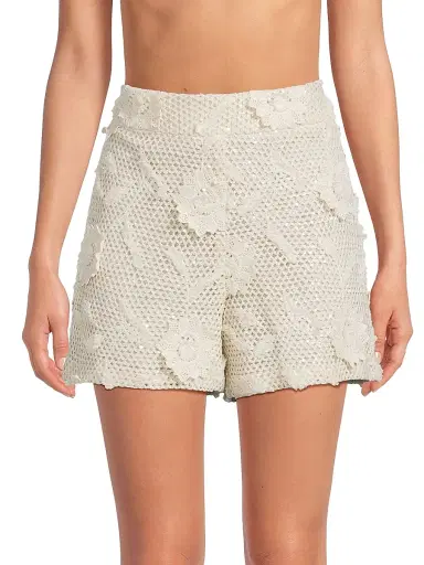 Milly Women's Sequin Crochet Shorts - White | Thumbnail 3