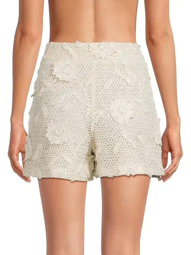 Milly Women's Sequin Crochet Shorts - White | Thumbnail 5