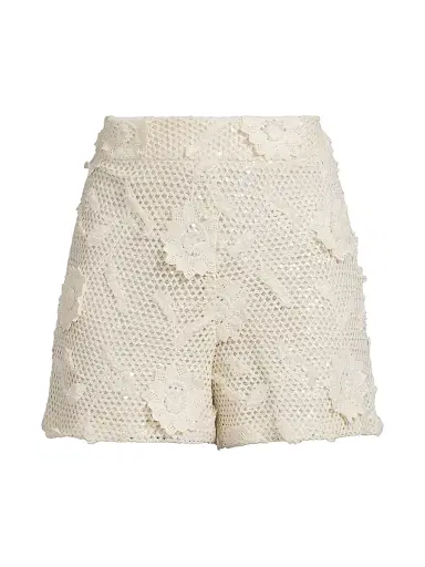 Milly Women's Sequin Crochet Shorts - White | Thumbnail 1