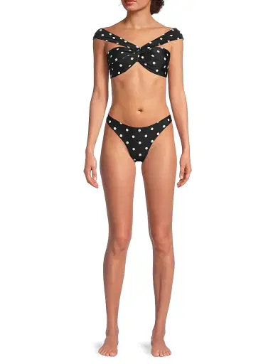 Milly Women's Margot Polka Dot Bikini Bottom - Black White - Size Large | Thumbnail 2