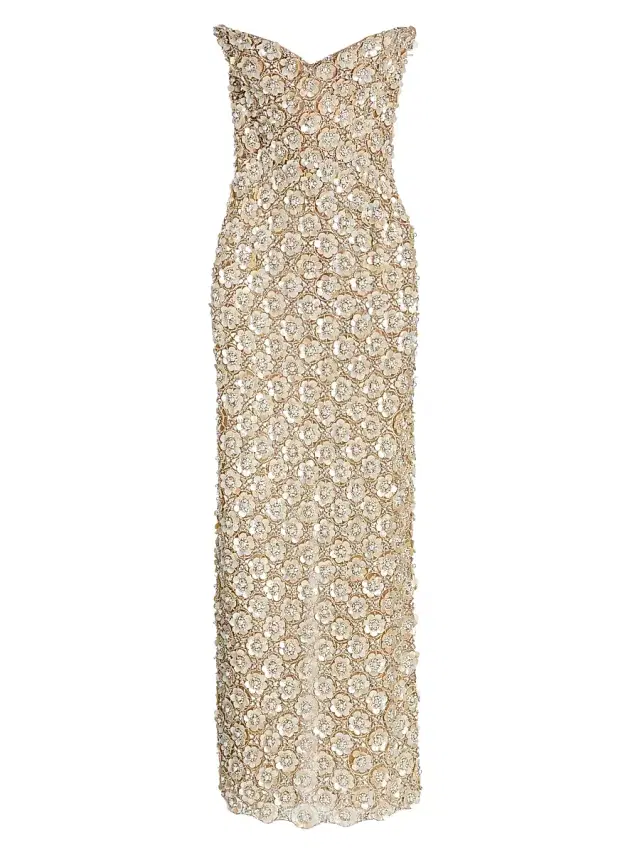 Oscar de la Renta Women's Mother-of-Pearl & Crystal-Embroidered Strapless Gown - Silver