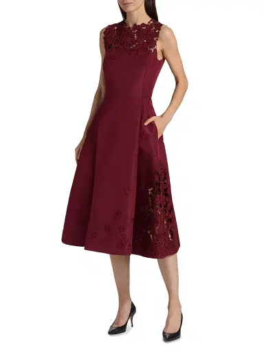 Oscar de la Renta Women's Cut-Out Floral-Embroidered Silk Cocktail Dress - Merlot | Thumbnail 2 Oscar de la Renta Women's Cut-Out Floral-Embroidered Silk Cocktail Dress - Merlot | Thumbnail 2