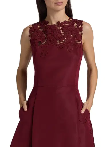 Oscar de la Renta Women's Cut-Out Floral-Embroidered Silk Cocktail Dress - Merlot | Thumbnail 6 Oscar de la Renta Women's Cut-Out Floral-Embroidered Silk Cocktail Dress - Merlot | Thumbnail 6
