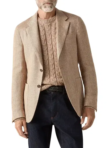 Zegna Men's Silk and Linen Jacket - Beige - Size 48 | Thumbnail 1