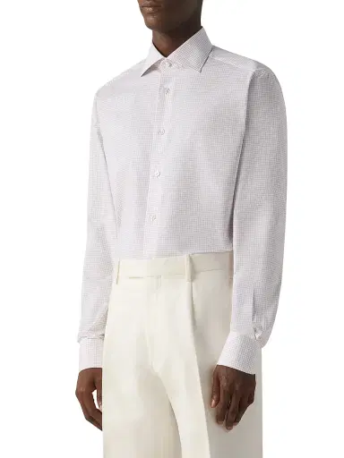 Zegna Men's Checked Centoventimila Cotton Shirt - Dark Pink White - Size 17 | Thumbnail 2 Zegna Men's Checked Centoventimila Cotton Shirt - Dark Pink White - Size 17 | Thumbnail 2