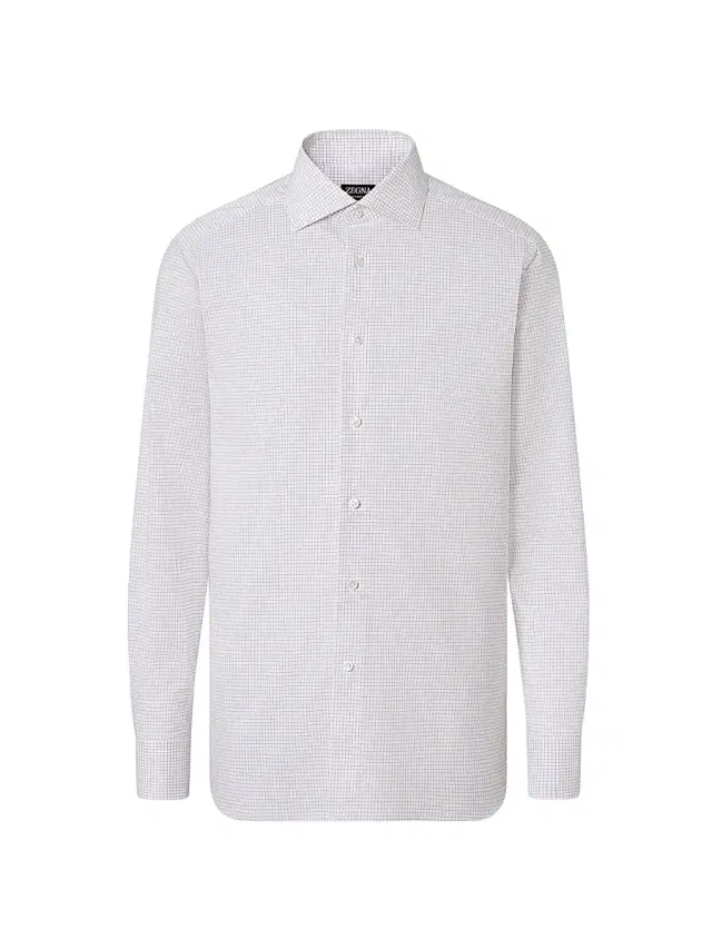 ZEGNA Men's Checked Centoventimila Cotton Shirt - Dark Pink White