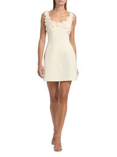 MONIQUE LHUILLIER Women's Floral Appliqué Scoopneck Cocktail Dress - Ivory - Size 14 | Thumbnail 2 MONIQUE LHUILLIER Women's Floral Appliqué Scoopneck Cocktail Dress - Ivory - Size 14 | Thumbnail 2