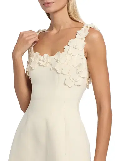 MONIQUE LHUILLIER Women's Floral Appliqué Scoopneck Cocktail Dress - Ivory - Size 14 | Thumbnail 6 MONIQUE LHUILLIER Women's Floral Appliqué Scoopneck Cocktail Dress - Ivory - Size 14 | Thumbnail 6