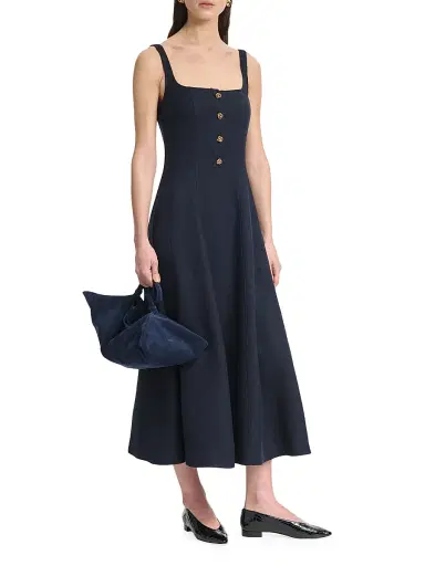 Altuzarra Women's Orrie Knotted Button Midi-Dress - Navy | Thumbnail 2 Altuzarra Women's Orrie Knotted Button Midi-Dress - Navy | Thumbnail 2