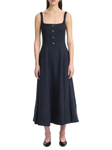 Altuzarra Women's Orrie Knotted Button Midi-Dress - Navy | Thumbnail 3 Altuzarra Women's Orrie Knotted Button Midi-Dress - Navy | Thumbnail 3