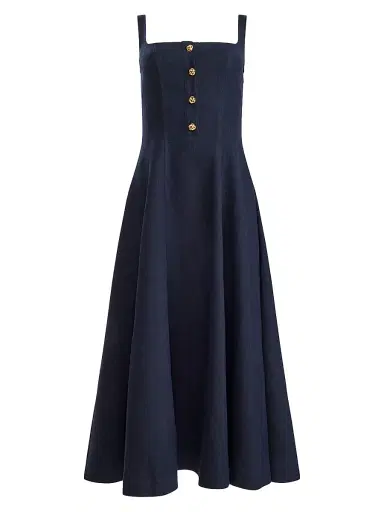 Altuzarra Women's Orrie Knotted Button Midi-Dress - Navy | Thumbnail 1 Altuzarra Women's Orrie Knotted Button Midi-Dress - Navy | Thumbnail 1