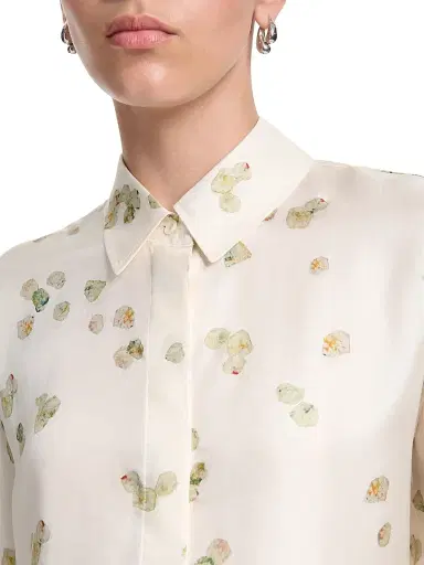 Altuzarra Women's Chika Watercolor Print Cotton Shirt - Ivory Allover Petals - Size 10 | Thumbnail 7